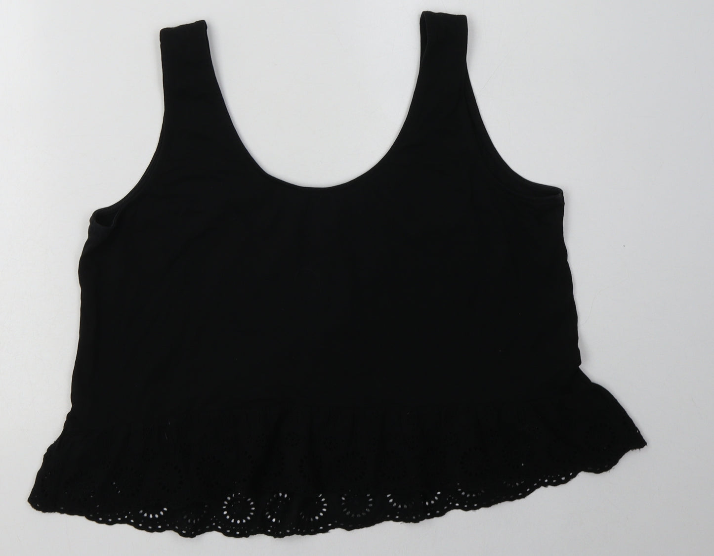 New Look Womens Black  Cotton Cropped Tank Size 16 Scoop Neck