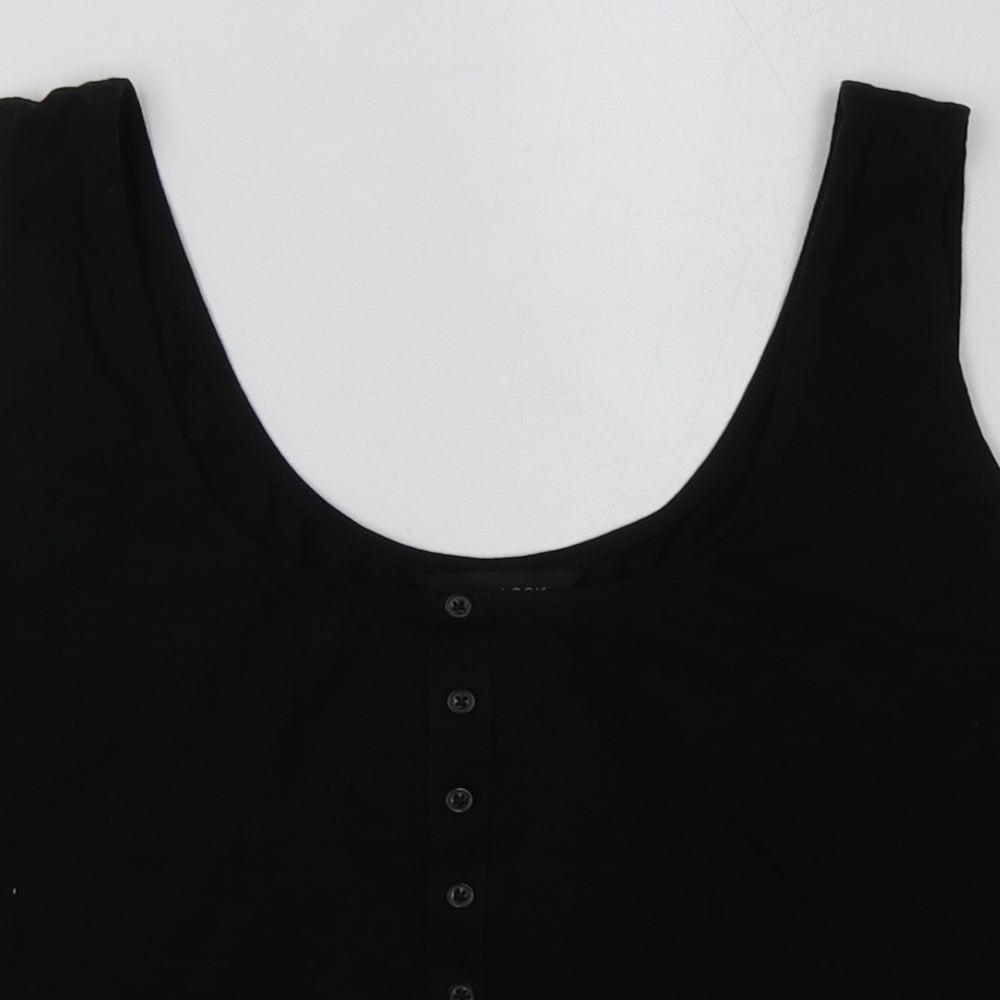 New Look Womens Black  Cotton Cropped Tank Size 16 Scoop Neck