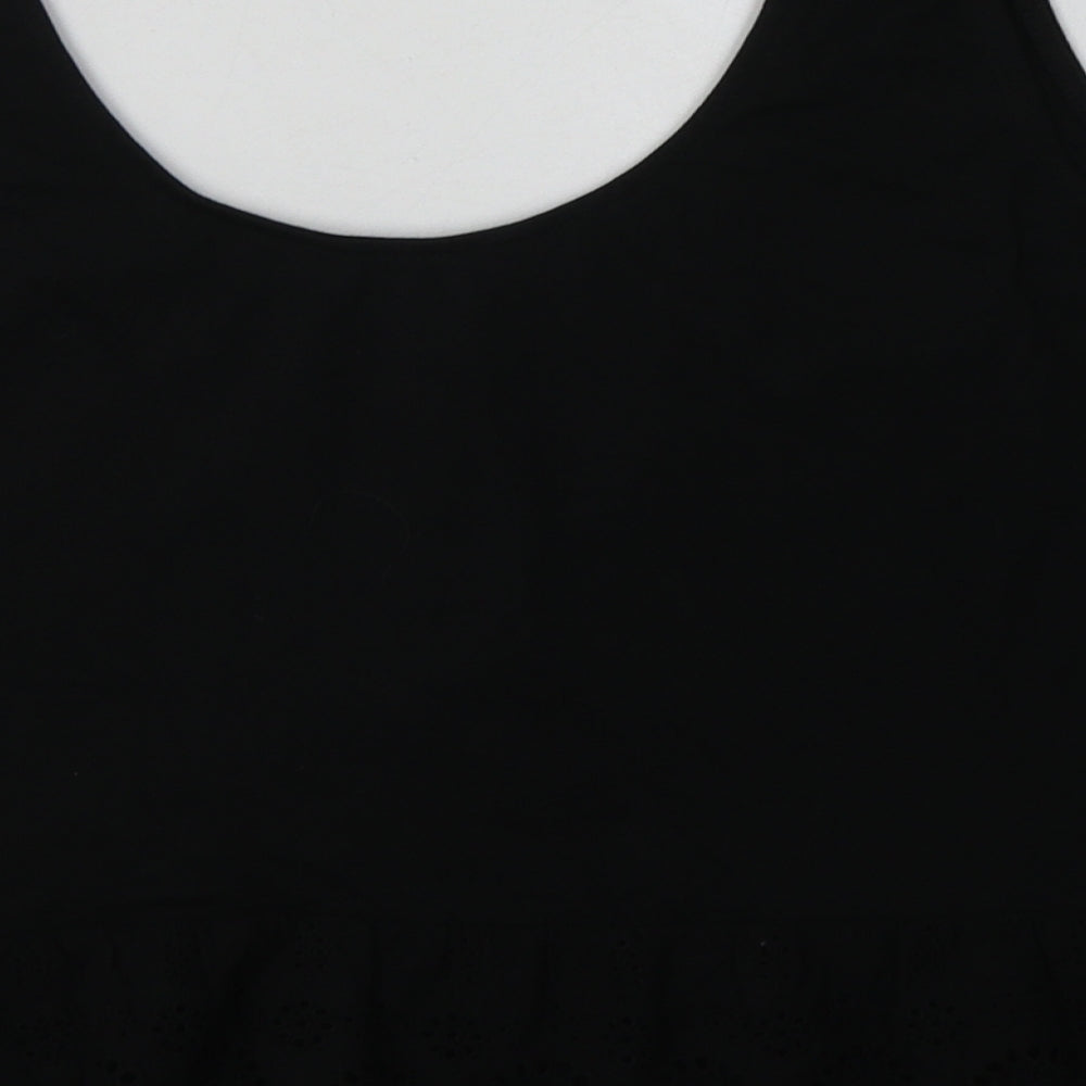 New Look Womens Black  Cotton Cropped Tank Size 16 Scoop Neck