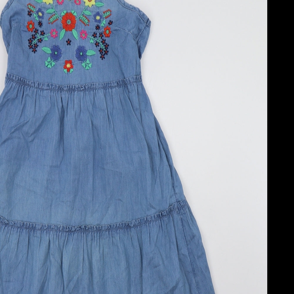 George Girls Blue Floral Cotton A-Line  Size 11-12 Years  Square Neck Pullover