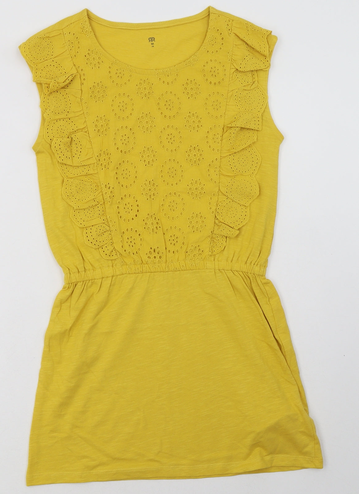 River Island Girls Yellow Geometric Cotton A-Line  Size 8 Years  Crew Neck Pullover