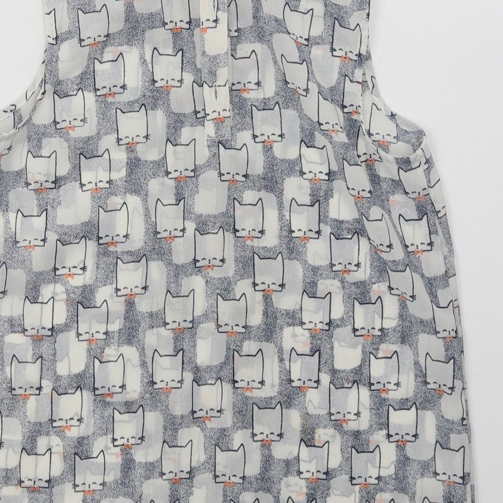 George Girls Blue Geometric Polyester Basic Button-Up Size 9-10 Years Collared Button - Cat Print