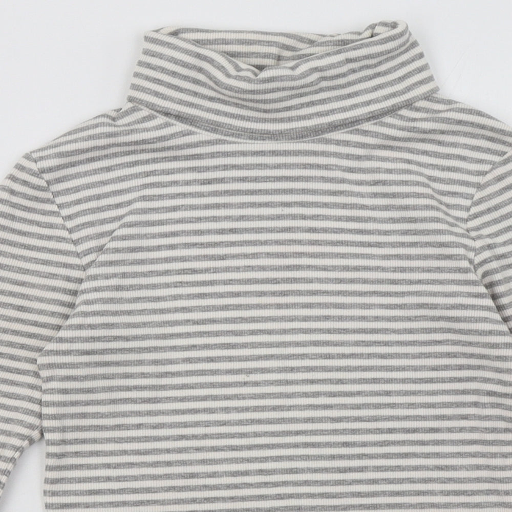 NEXT Girls Grey Striped Cotton Basic Casual Size 10 Years Roll Neck Pullover
