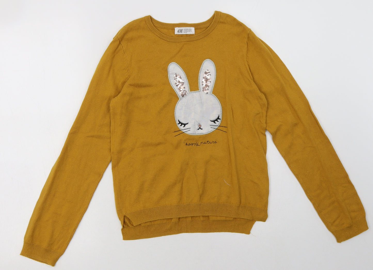 H&M Girls Yellow Animal Print Cotton Pullover Sweatshirt Size 8-9 Years  Pullover - happy nature rabbit