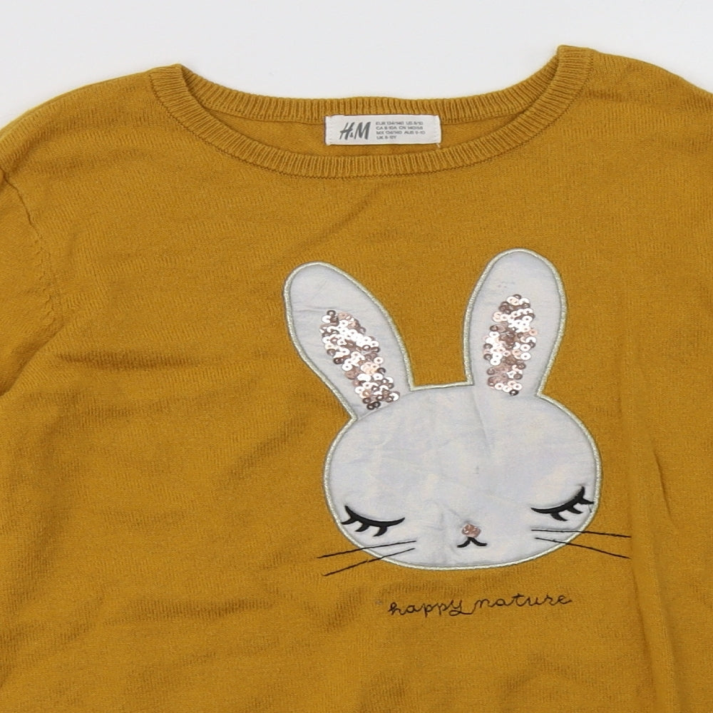 H&M Girls Yellow Animal Print Cotton Pullover Sweatshirt Size 8-9 Years  Pullover - happy nature rabbit