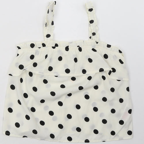 Primark Girls White Polka Dot Polyester Basic Tank Size 9-10 Years Square Neck Pullover