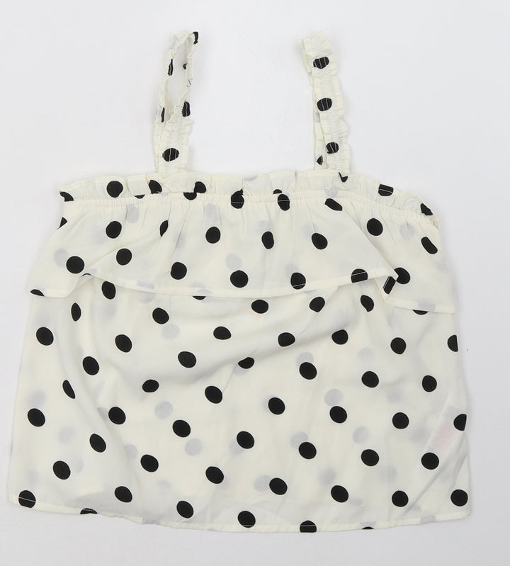 Primark Girls White Polka Dot Polyester Basic Tank Size 9-10 Years Square Neck Pullover