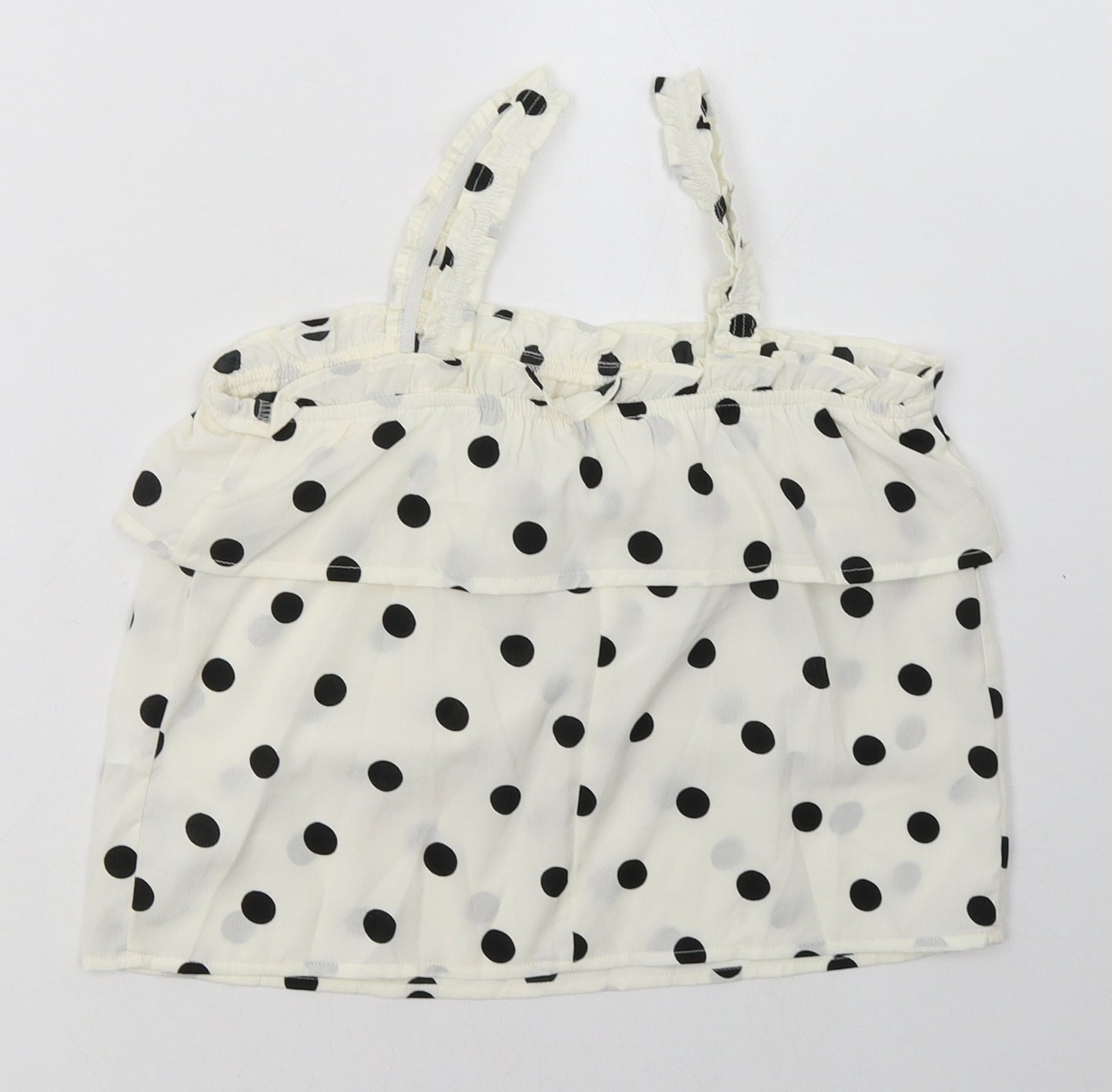Primark Girls White Polka Dot Polyester Basic Tank Size 9-10 Years Square Neck Pullover