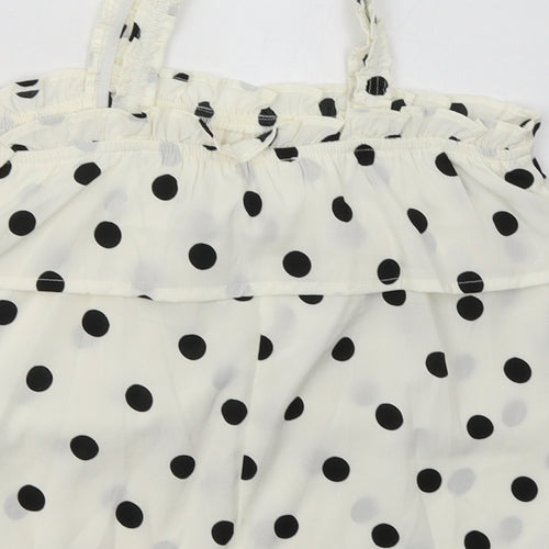 Primark Girls White Polka Dot Polyester Basic Tank Size 9-10 Years Square Neck Pullover