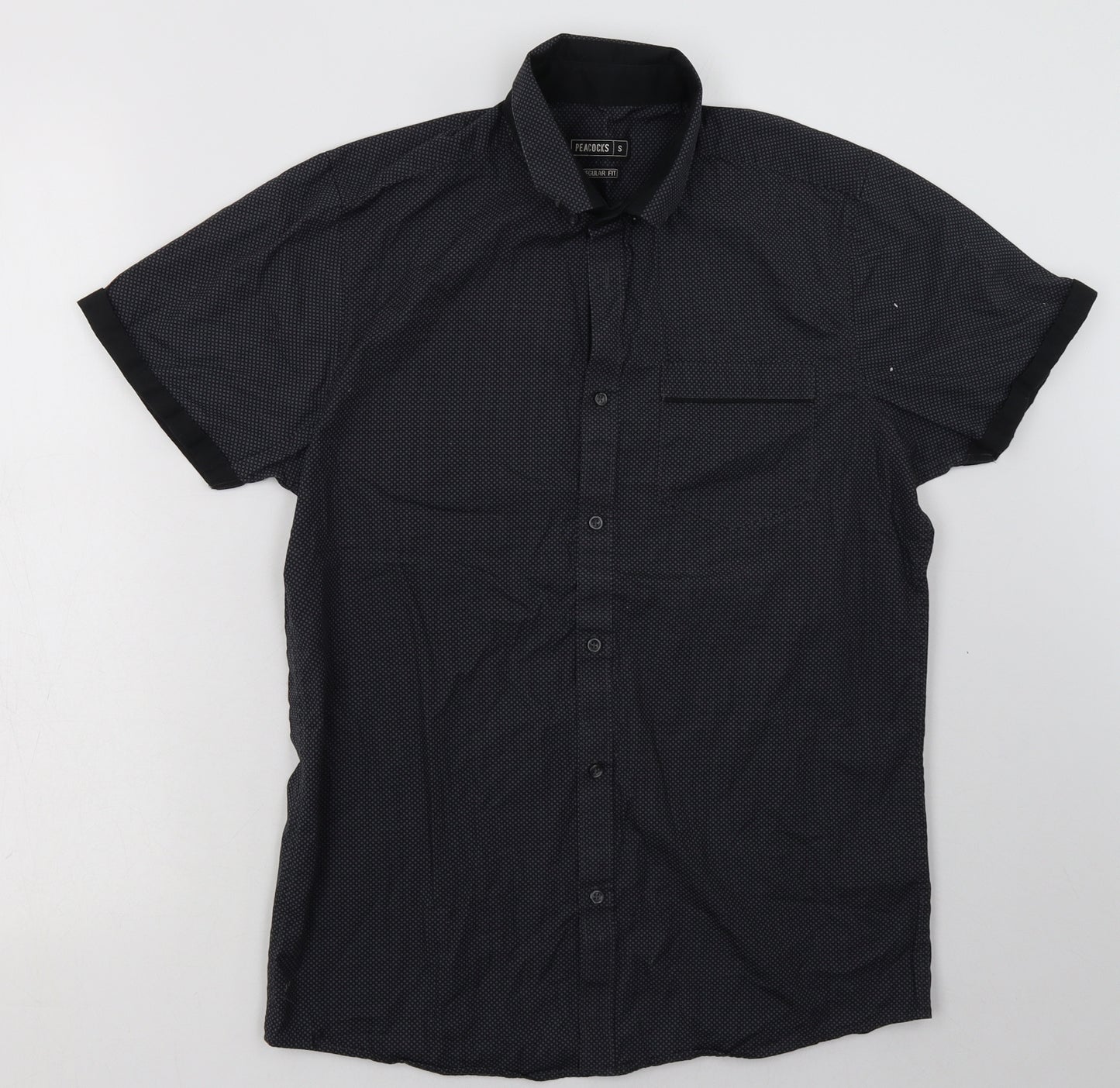 Peacocks Mens Blue Geometric Cotton  Button-Up Size S Collared Button