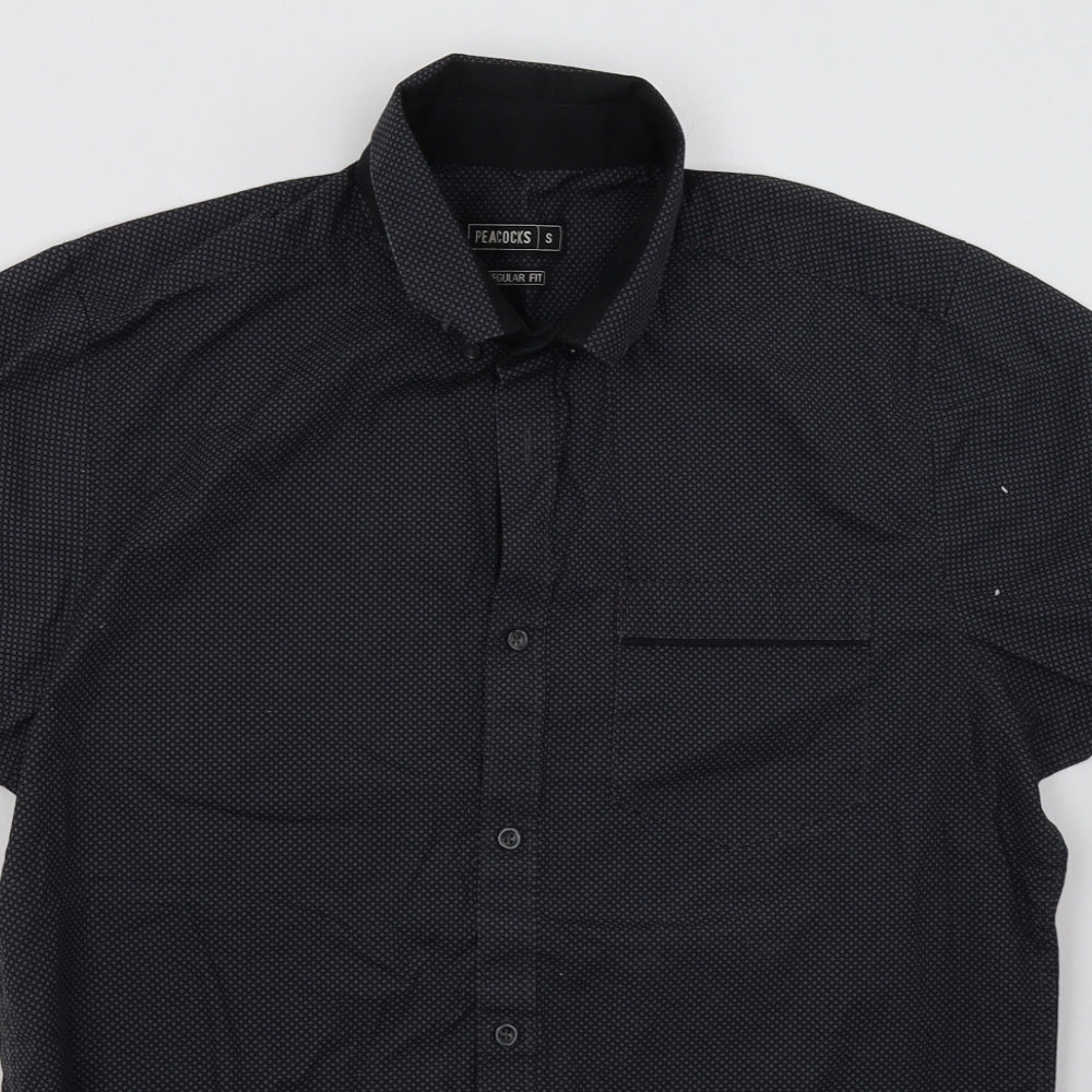 Peacocks Mens Blue Geometric Cotton  Button-Up Size S Collared Button