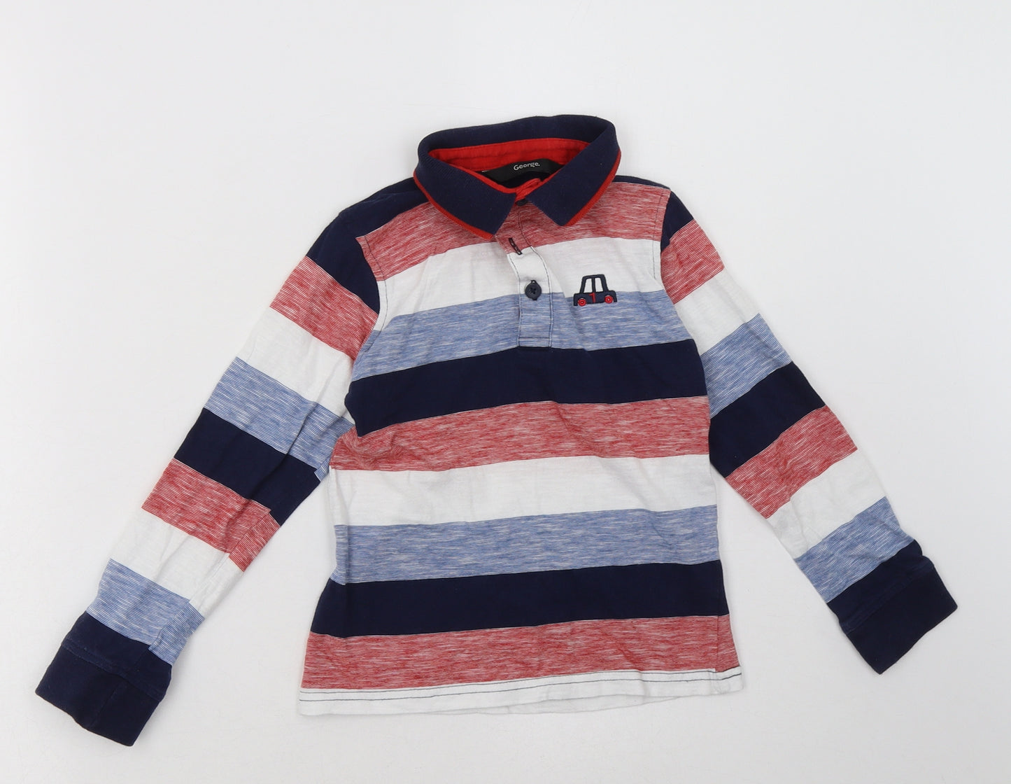 George Boys Multicoloured Striped Cotton Basic Polo Size 5-6 Years Collared Button