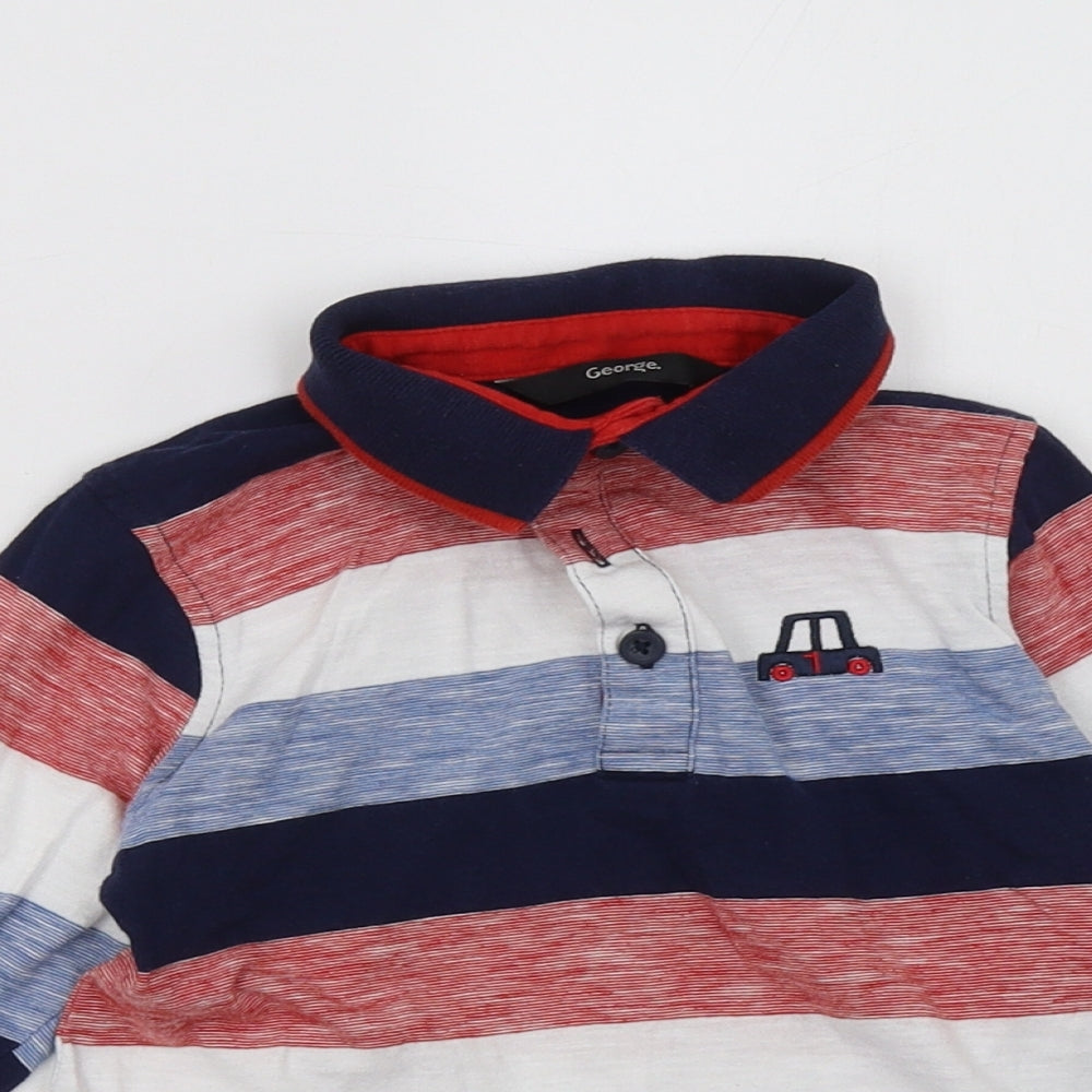 George Boys Multicoloured Striped Cotton Basic Polo Size 5-6 Years Collared Button