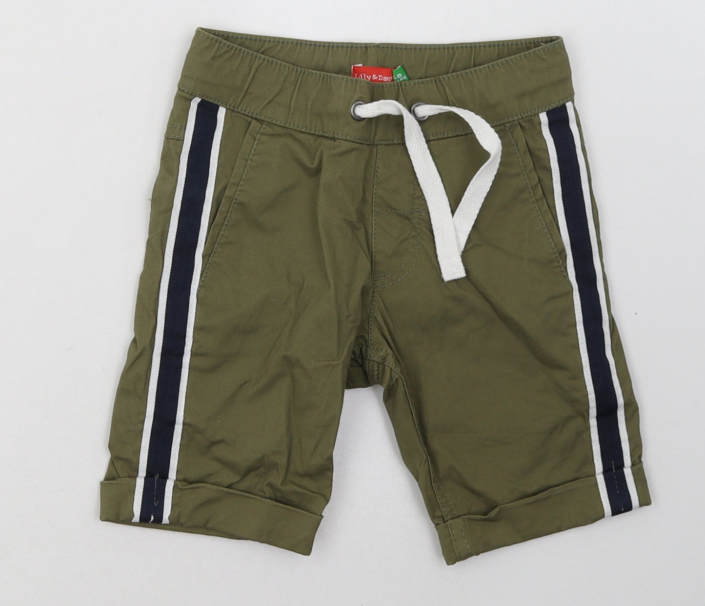 lily&dan Boys Green Striped Cotton Sweat Shorts Size 7-8 Years  Regular Tie