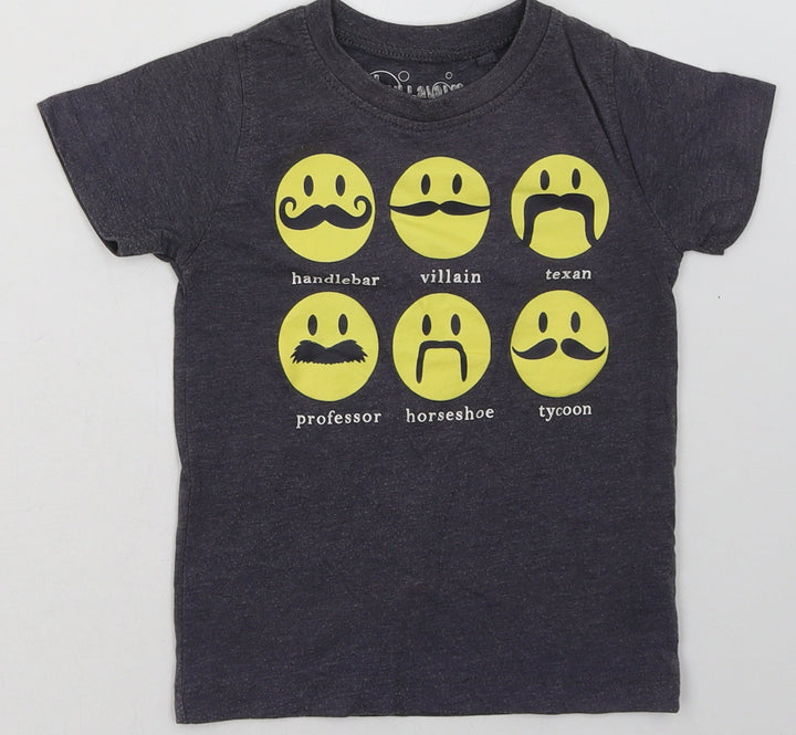 hullabaloo Boys Grey Geometric Cotton Basic T-Shirt Size 3-4 Years Crew Neck Pullover