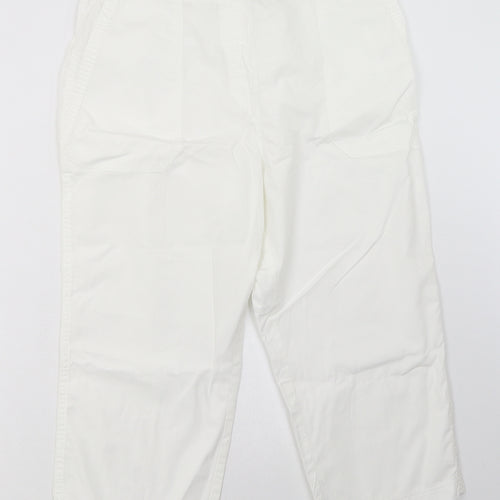bonmarch Womens White  Cotton Cropped Trousers Size 12 L22 in Regular Button