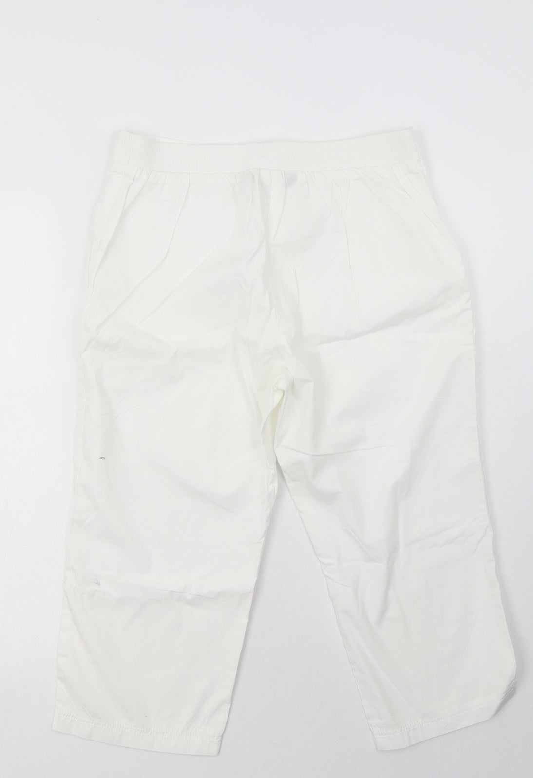 bonmarch Womens White  Cotton Cropped Trousers Size 12 L22 in Regular Button