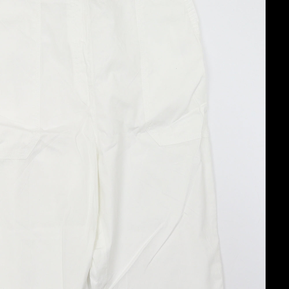 bonmarch Womens White  Cotton Cropped Trousers Size 12 L22 in Regular Button