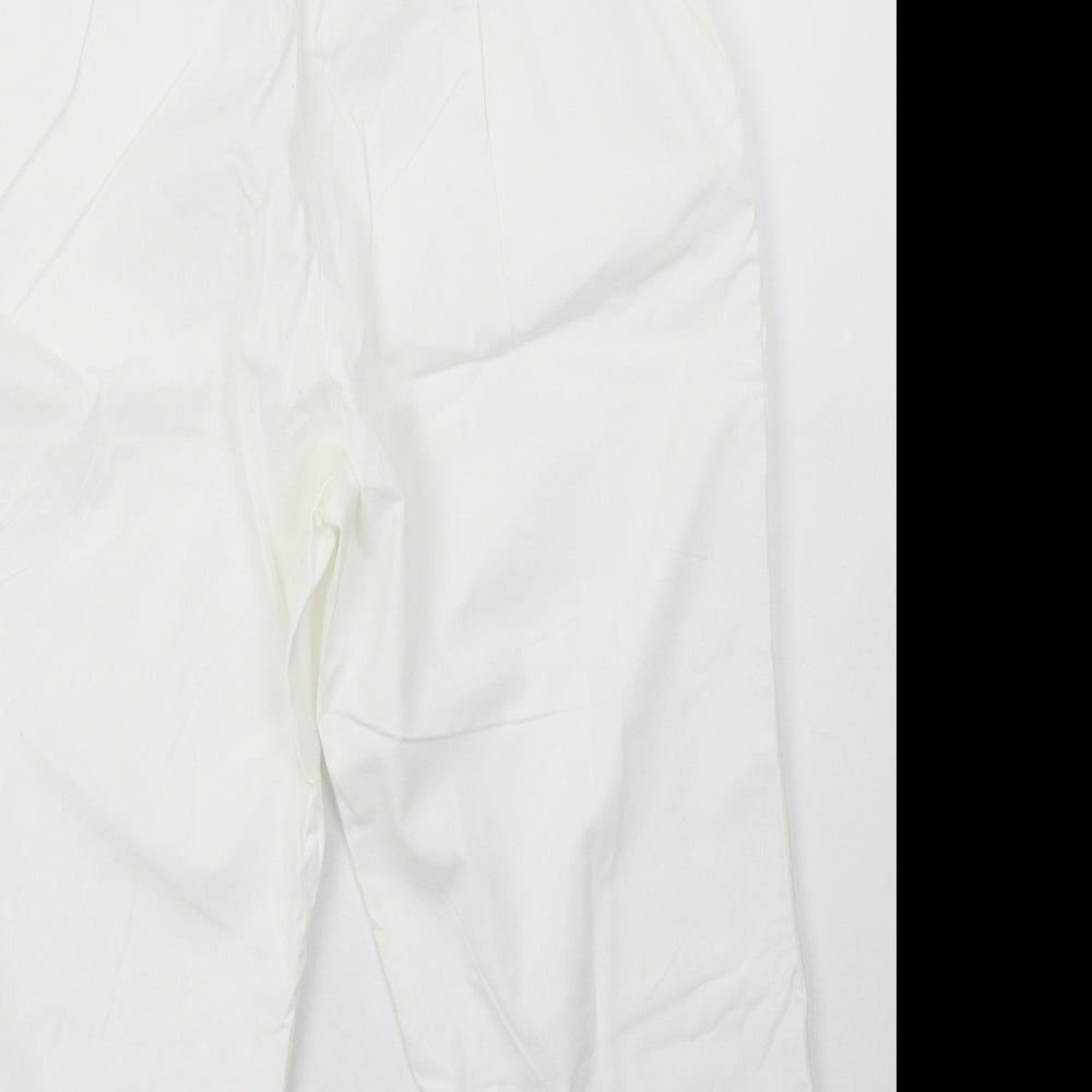 bonmarch Womens White  Cotton Cropped Trousers Size 12 L22 in Regular Button