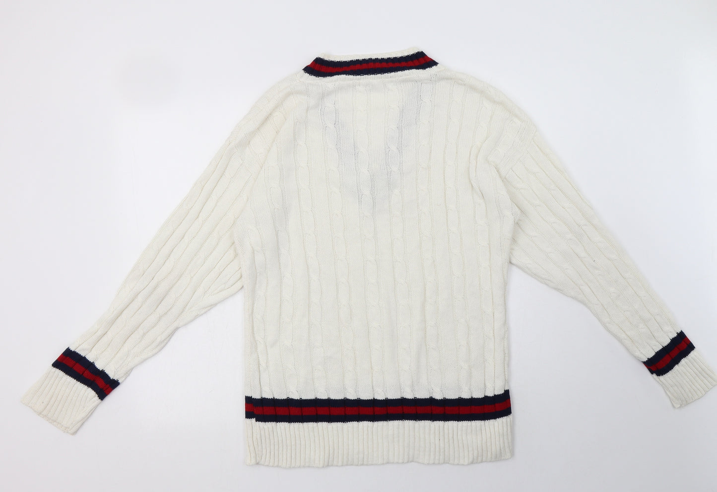 Internacionale Womens White Striped Acrylic  Sweatshirt Size L  Pullover
