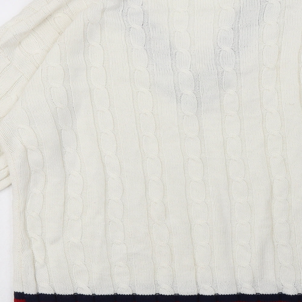 Internacionale Womens White Striped Acrylic  Sweatshirt Size L  Pullover