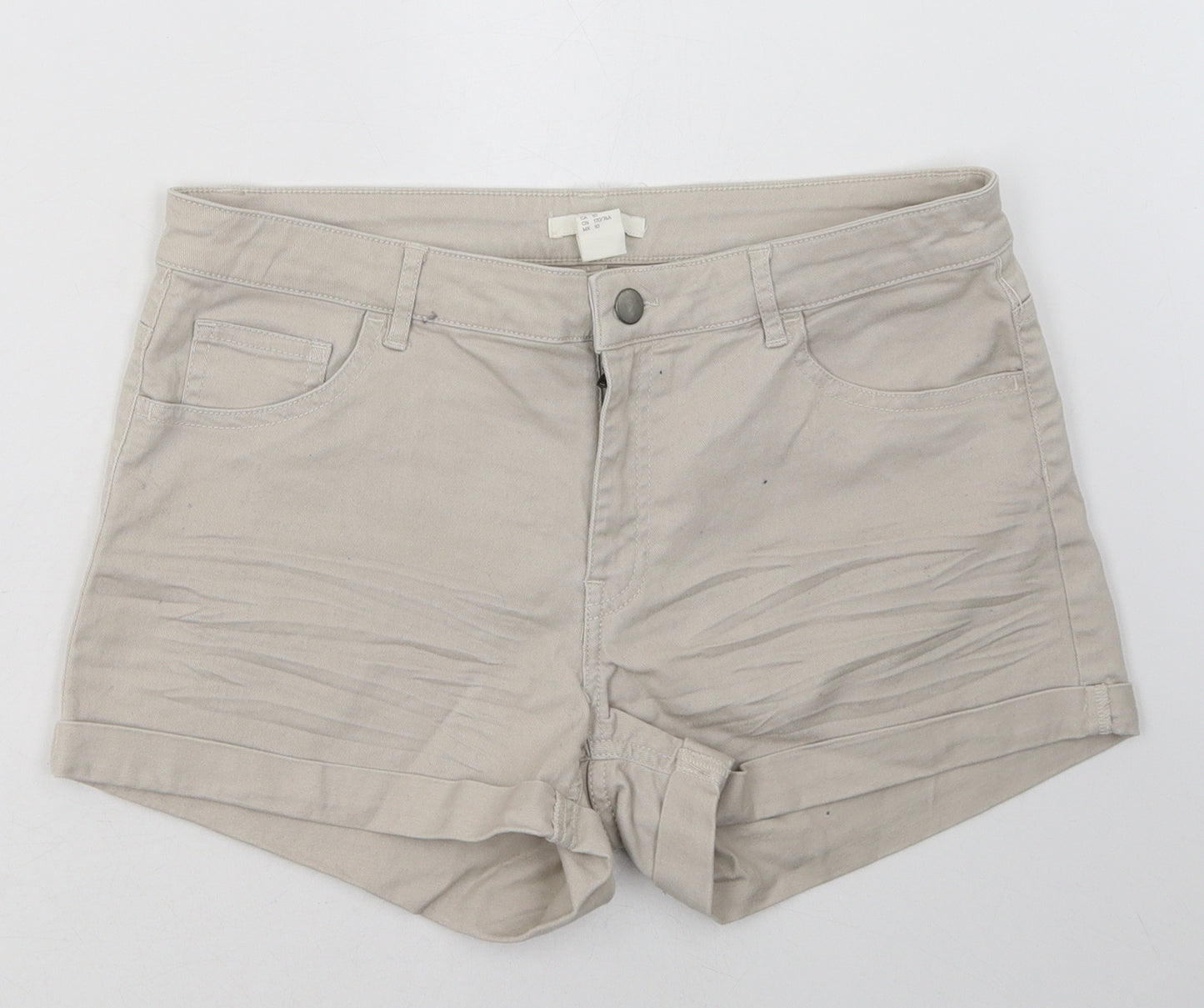 H&M Womens Beige  Cotton Bermuda Shorts Size 10 L5 in Regular Button