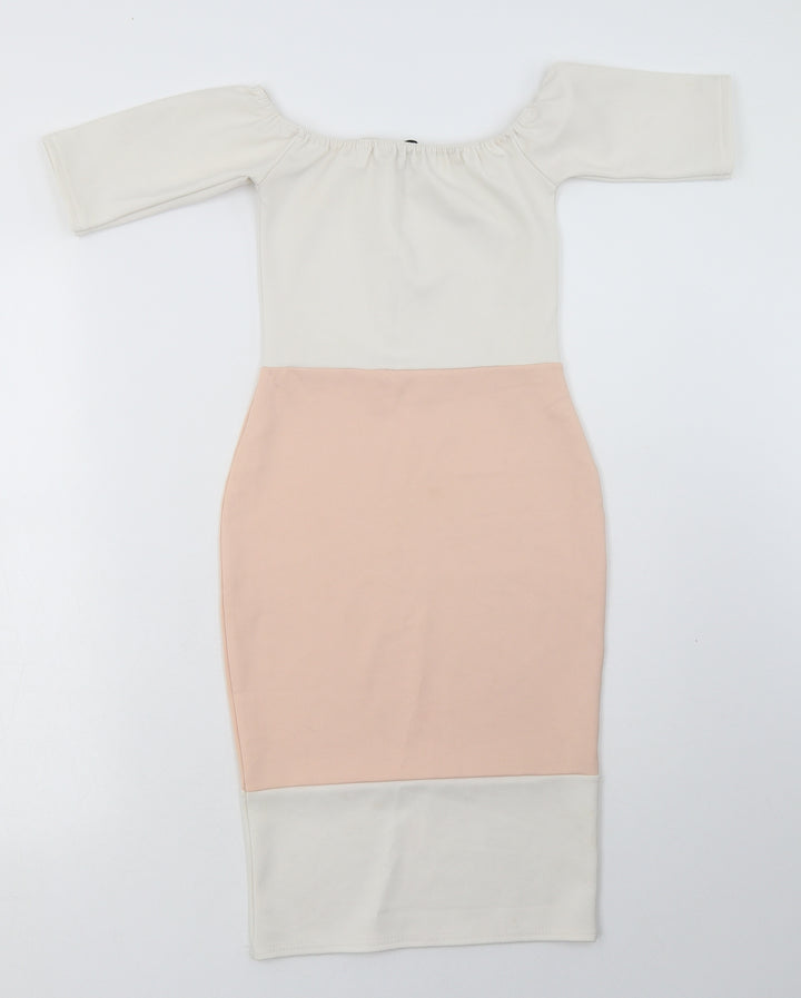 Missguided Womens White Striped Polyester Bodycon Size 6 Off the Shoulder Pullover