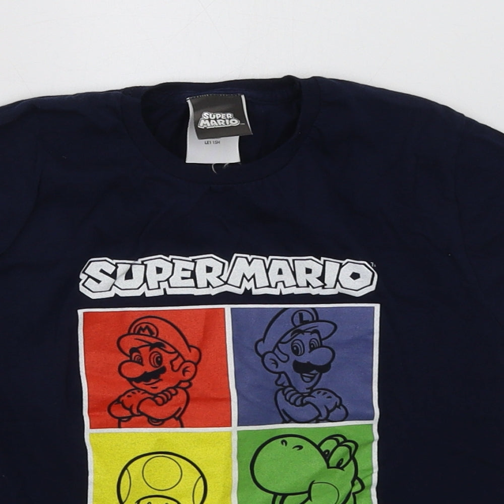 super mario Boys Blue  Cotton Basic T-Shirt Size 5-6 Years Crew Neck Pullover - super mario