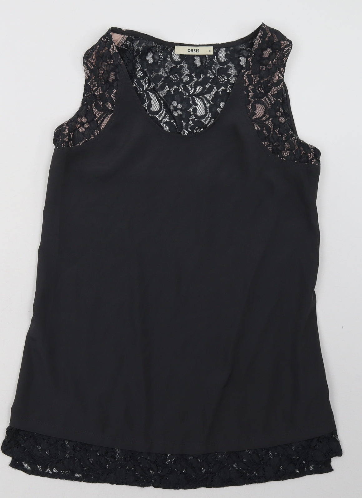 Oasis Womens Grey  Viscose Basic Tank Size S Crew Neck - Lace Detail