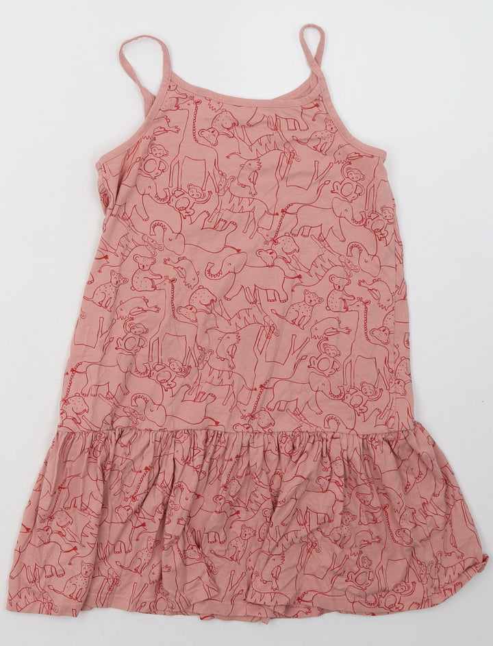 River Island Girls Pink Geometric Cotton A-Line  Size 10 Years  Square Neck Pullover - Elephant Print