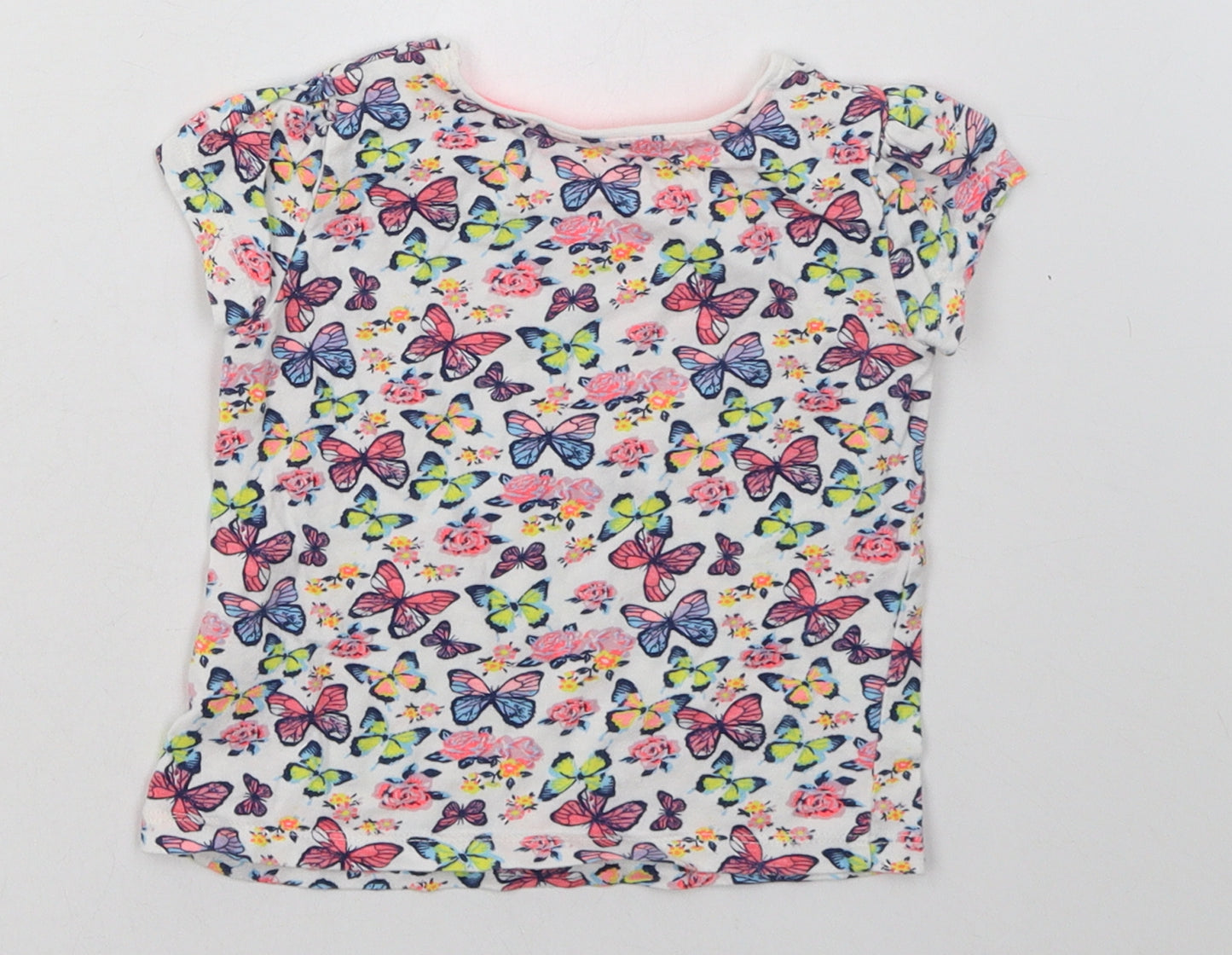 Young Dimension Girls Multicoloured Geometric Cotton Basic T-Shirt Size 2-3 Years Crew Neck Pullover - Butterfly Print