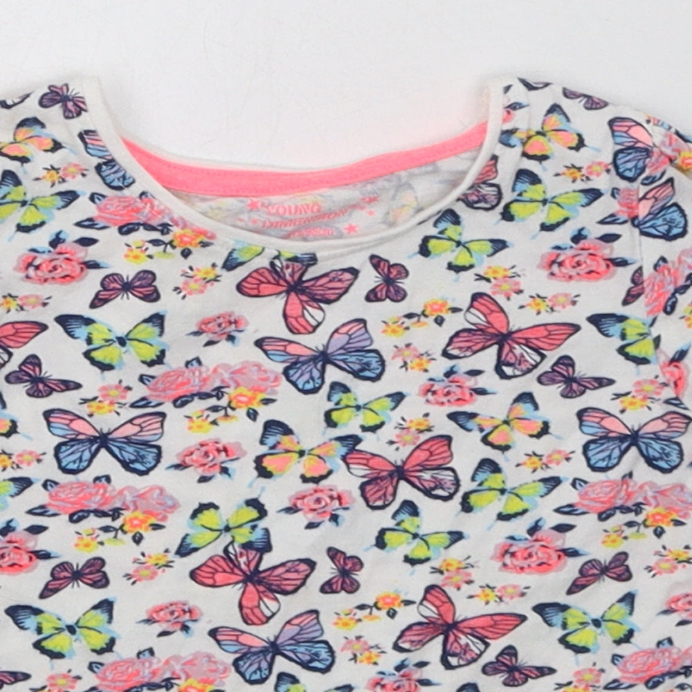 Young Dimension Girls Multicoloured Geometric Cotton Basic T-Shirt Size 2-3 Years Crew Neck Pullover - Butterfly Print