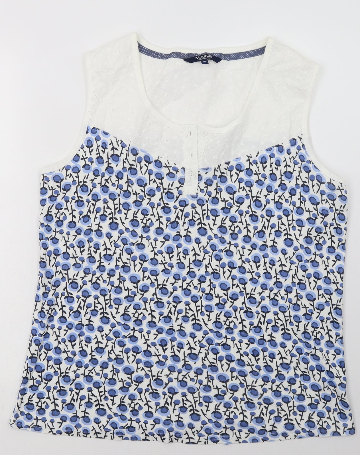 Debenhams Womens Blue Floral Cotton Basic Tank Size 18 Scoop Neck