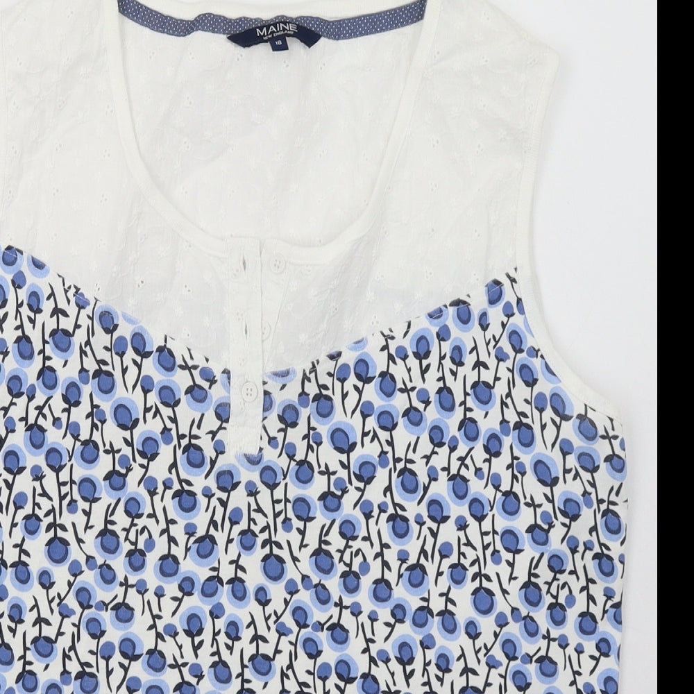 Debenhams Womens Blue Floral Cotton Basic Tank Size 18 Scoop Neck