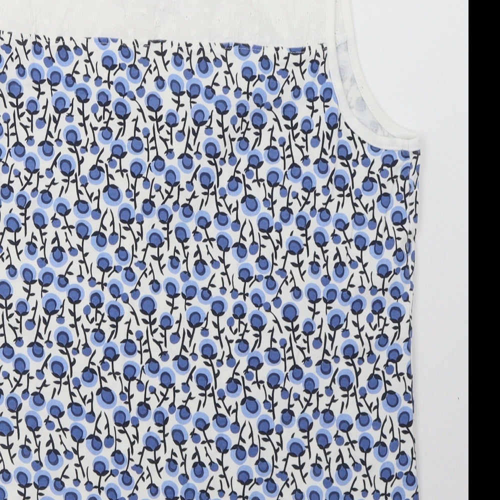 Debenhams Womens Blue Floral Cotton Basic Tank Size 18 Scoop Neck