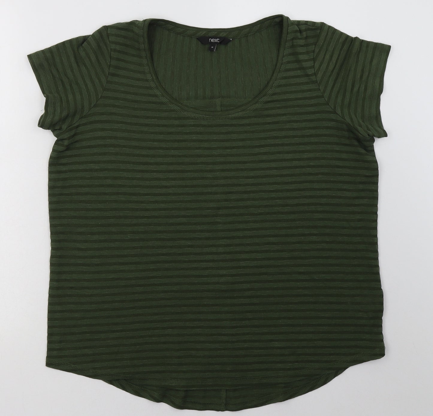 NEXT Womens Green Striped Cotton Basic T-Shirt Size 16 Scoop Neck