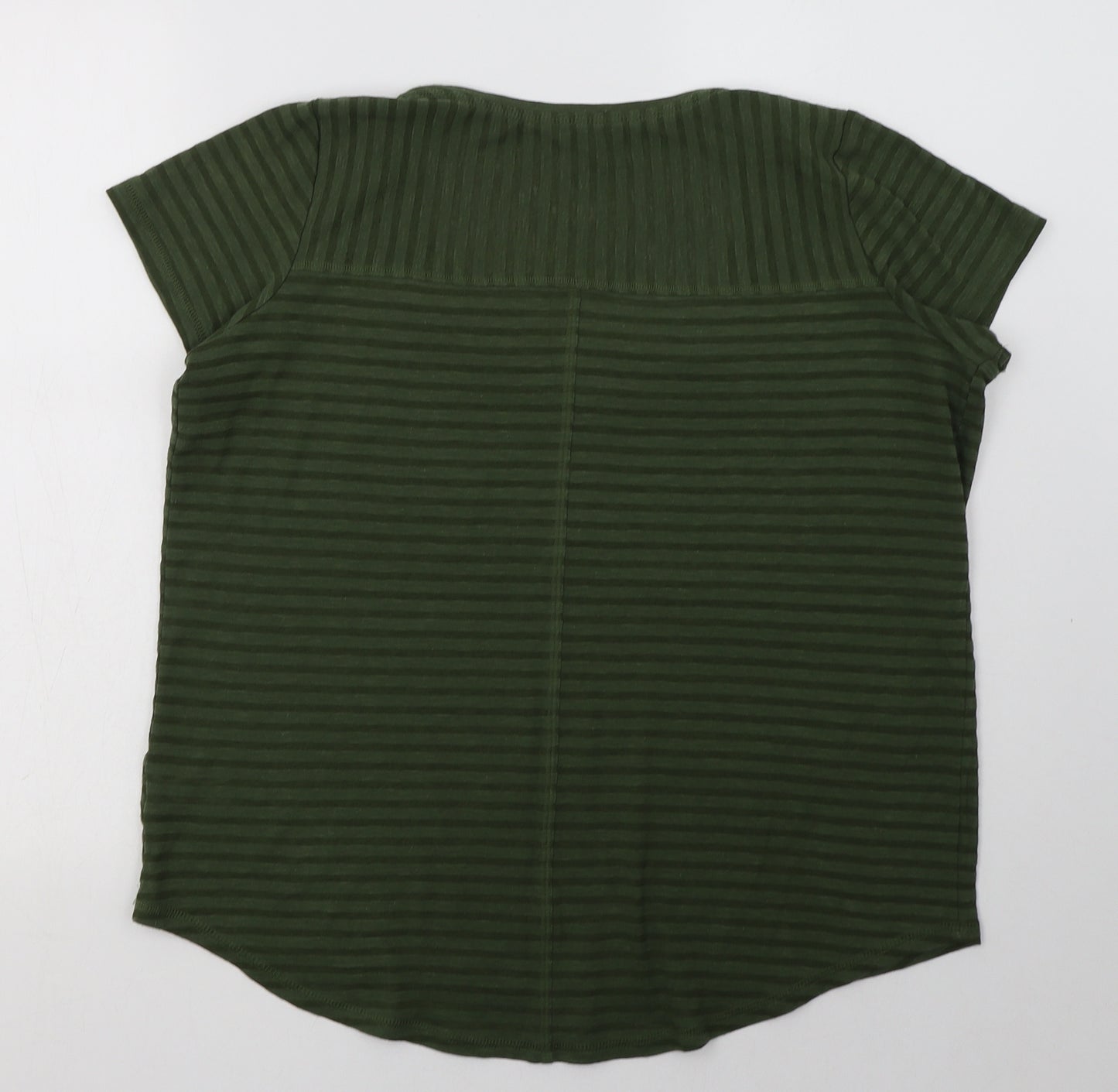 NEXT Womens Green Striped Cotton Basic T-Shirt Size 16 Scoop Neck