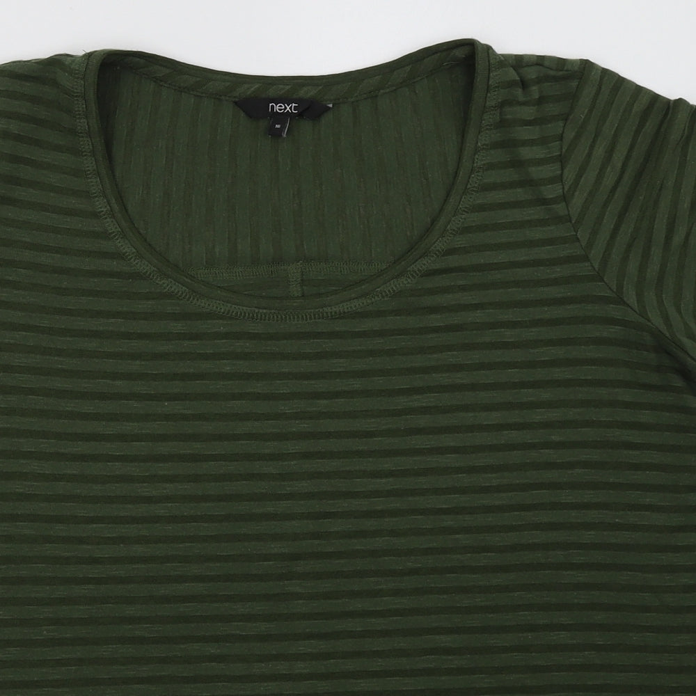NEXT Womens Green Striped Cotton Basic T-Shirt Size 16 Scoop Neck
