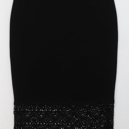 Primark Womens Black  Polyester A-Line Skirt Size 6    - lace detail at the bottom