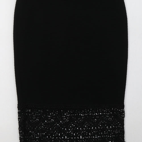 Primark Womens Black  Polyester A-Line Skirt Size 6    - lace detail at the bottom