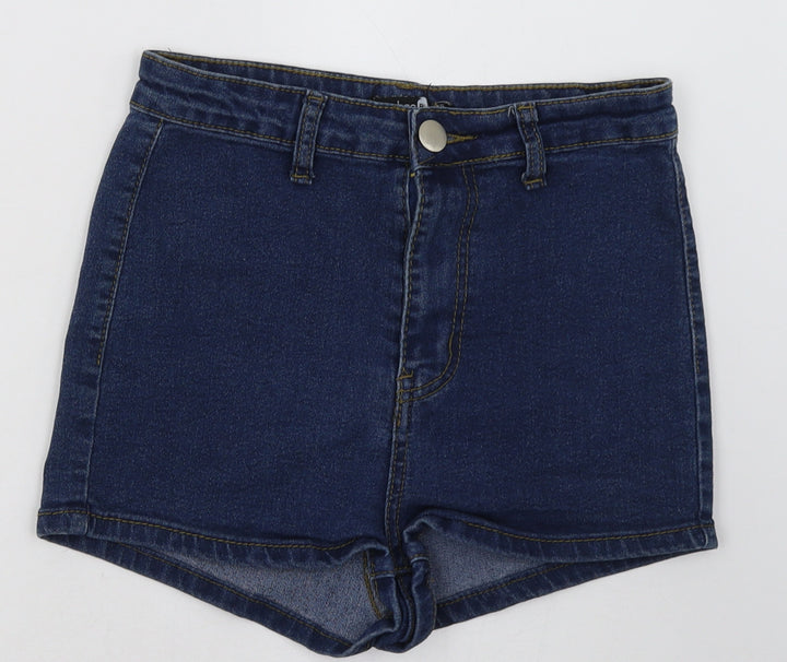 Boohoo Womens Blue Cotton Hot Pants Shorts Size 8 L4 in Regular Button