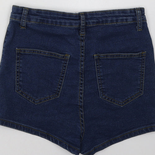 Boohoo Womens Blue  Cotton Hot Pants Shorts Size 8 L4 in Regular Button