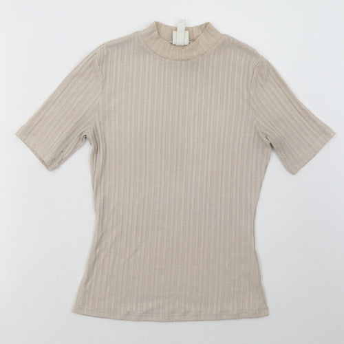 H&M Womens Beige  Polyester Basic T-Shirt Size XS Crew Neck