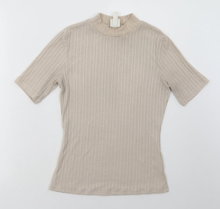 H&M Womens Beige  Polyester Basic T-Shirt Size XS Crew Neck