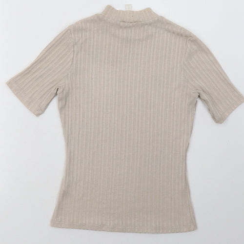 H&M Womens Beige  Polyester Basic T-Shirt Size XS Crew Neck