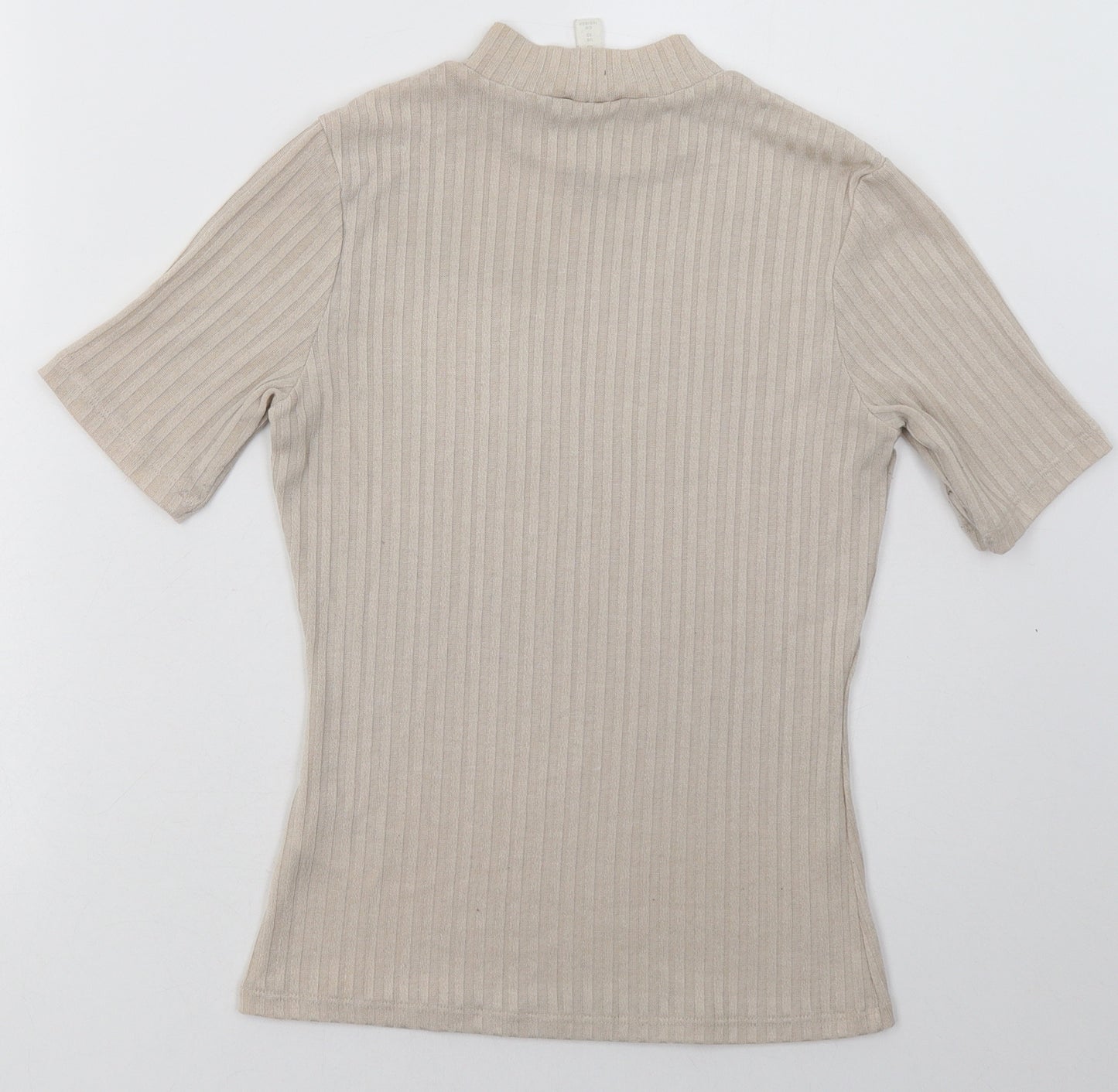 H&M Womens Beige  Polyester Basic T-Shirt Size XS Crew Neck