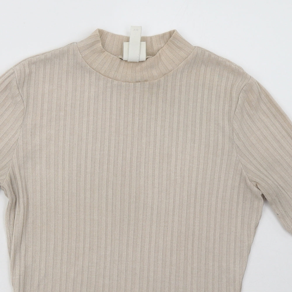 H&M Womens Beige  Polyester Basic T-Shirt Size XS Crew Neck