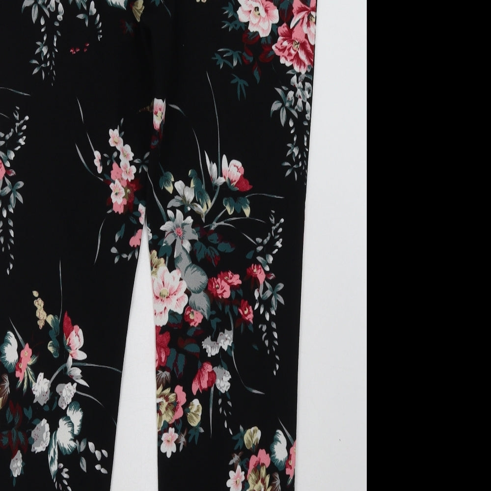 SheIn Womens Black Floral Polyester Trousers  Size S L30 in Regular