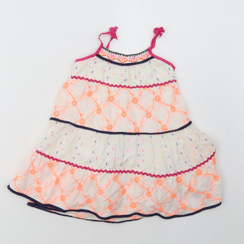Matalan Girls White Geometric Cotton A-Line  Size 18-24 Months  Square Neck Pullover