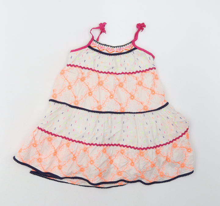 Matalan Girls White Geometric Cotton A-Line Size 18-24 Months Square Neck Pullover